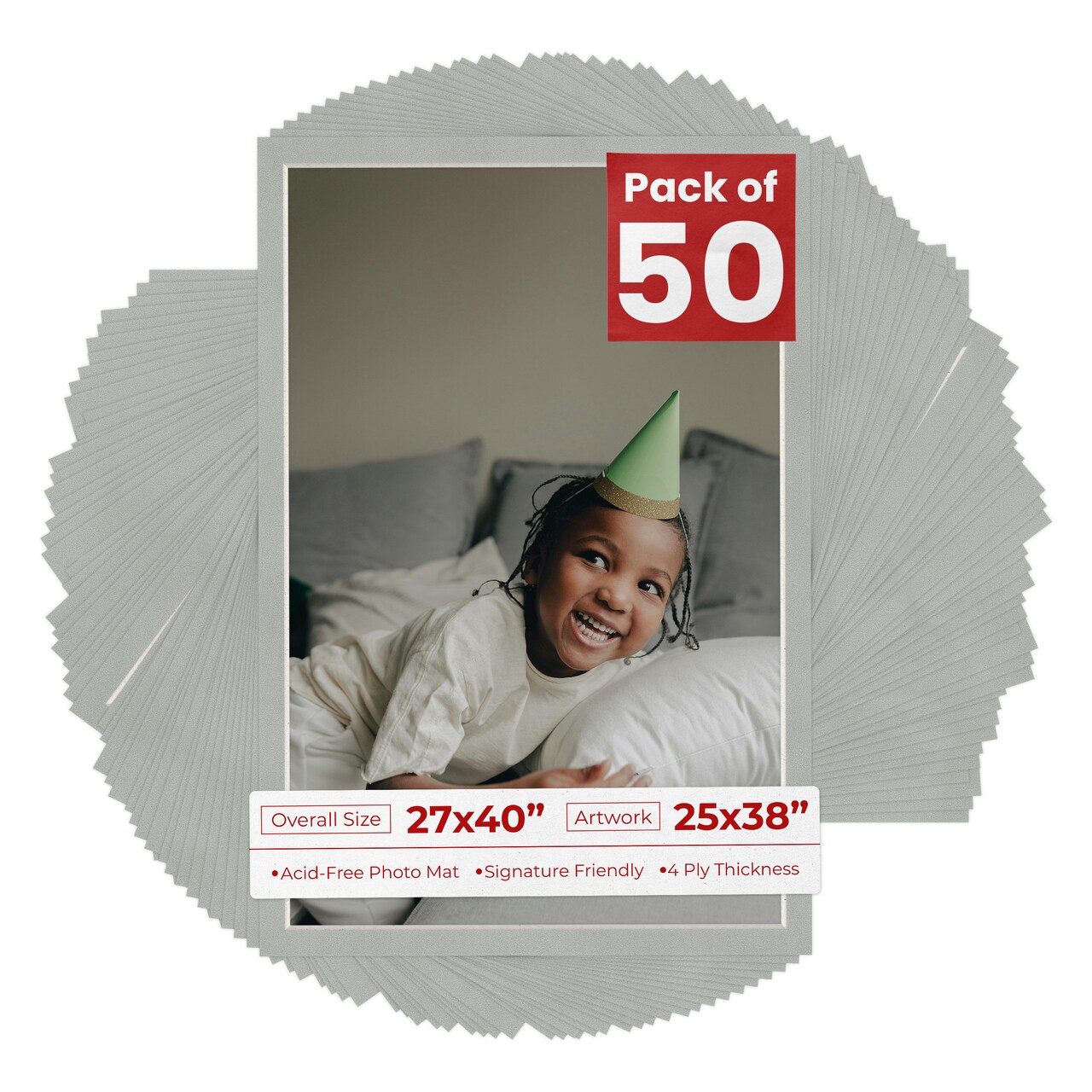 Light Grey Suede Mat Board for 27x40 Frames - Fits 25x38 Photos